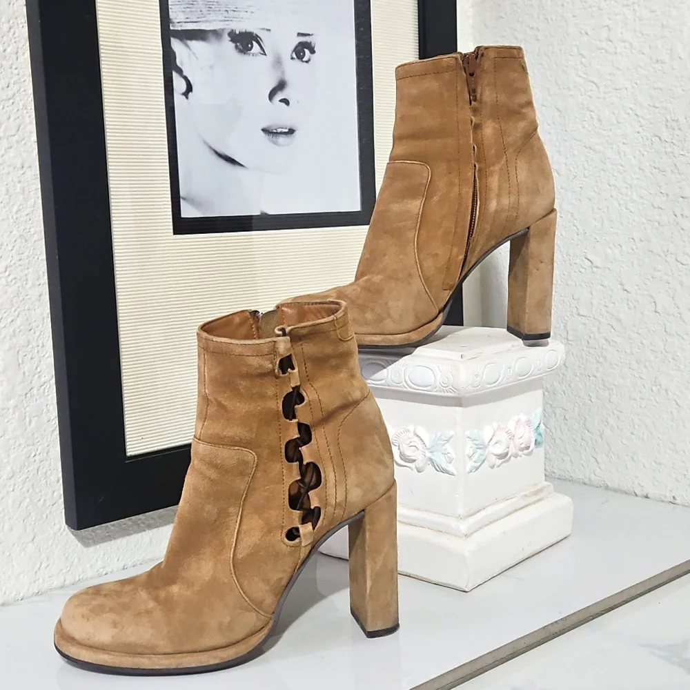 Free People Collections laced cutout suede leather ankle boots - Picture 1 of 8
